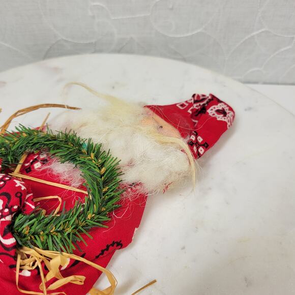 VINTAGE Bandana Santa  17" Tall Rustic Ornament Christmas Hand Made - Picture 12 of 13